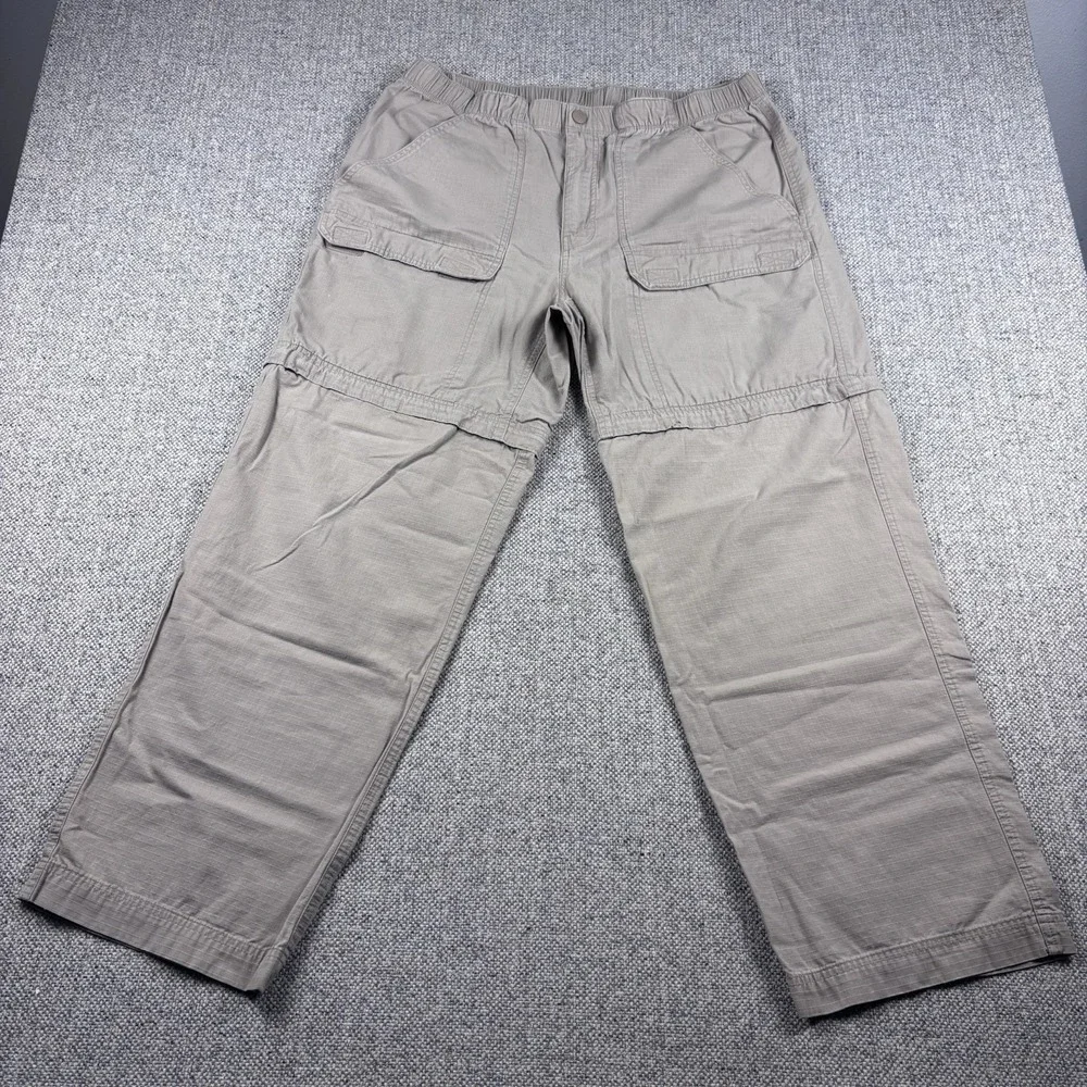 The North Face Mens Convertible Hiking Pants Beige Tan Cargo Zip Off Shorts Sz L
